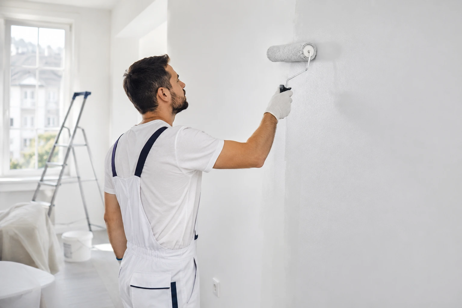 Artisan peintre réalisant des travaux de peinture intérieure